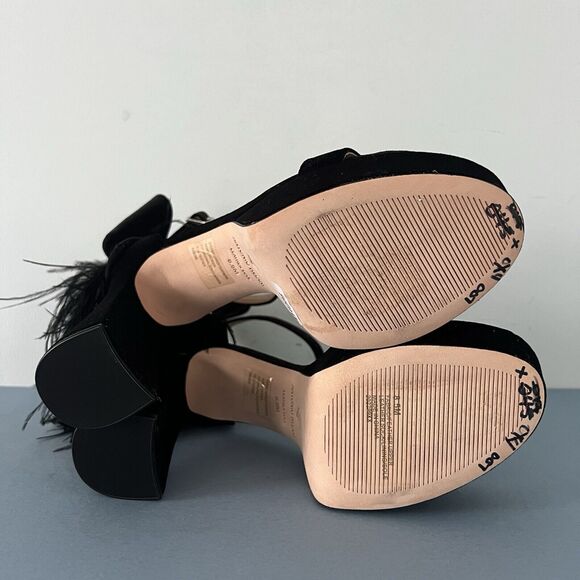 Antonio Melani Janie Black Velvet Rhinestone Bow Feather Platform Dress Sandals - Picture 8 of 8